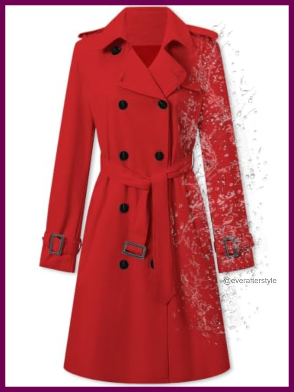 Women's Double Breasted Water-repellent Belted Trench Coat
